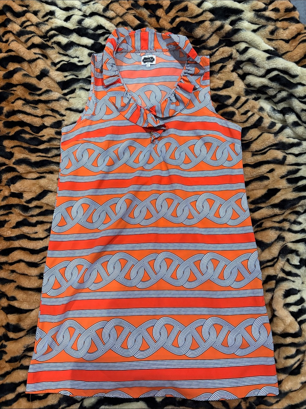 Sleeveless Orange Patterned mini dress Mud pie size L